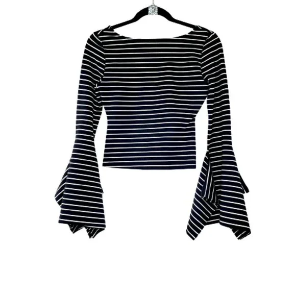 Torn by Ronny Kobo Striped Bell Sleeve Crop Top. Size Small - Picture 2 of 7